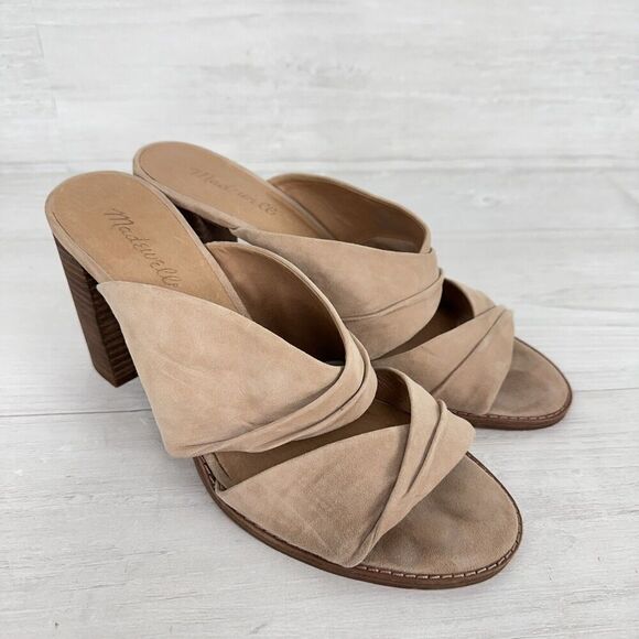 Madewell Gesine Mule Sandals Women 10 Taupe Suede Slip On Block Heel Open Toe - Picture 2 of 12